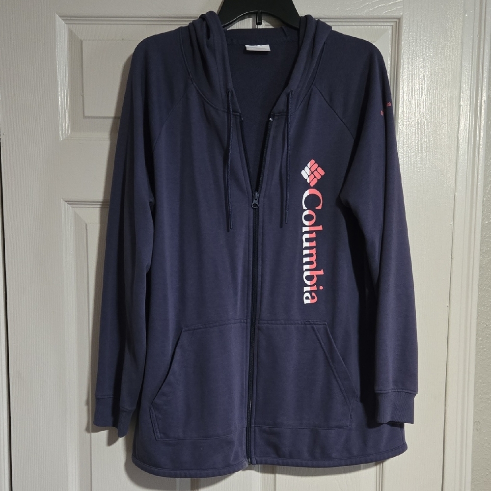 Columbia Blue Full-Zip Hoodie with Pink Logo, Sz 1X
